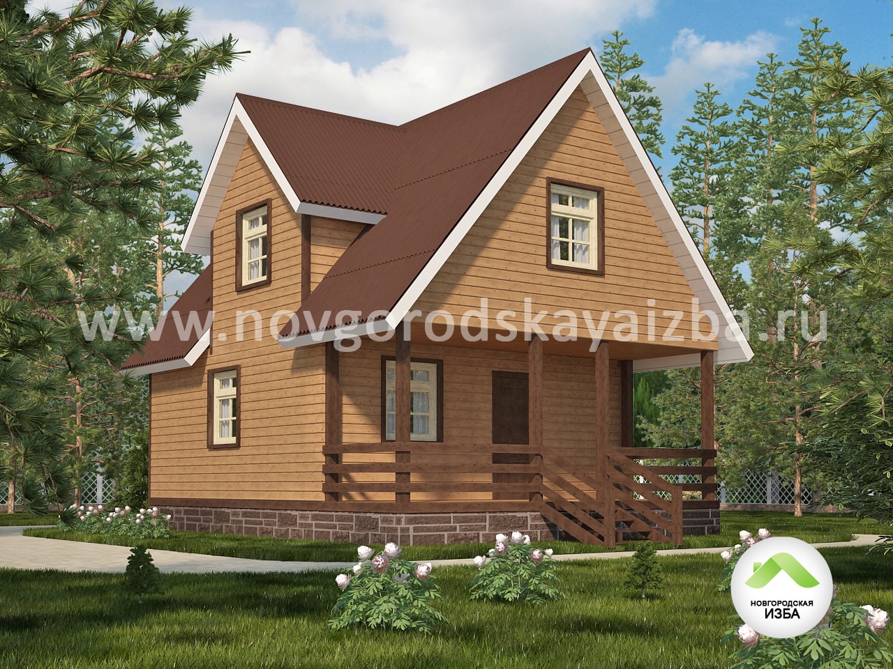 Проект дома из бруса 6х8 с террасой, Д-37