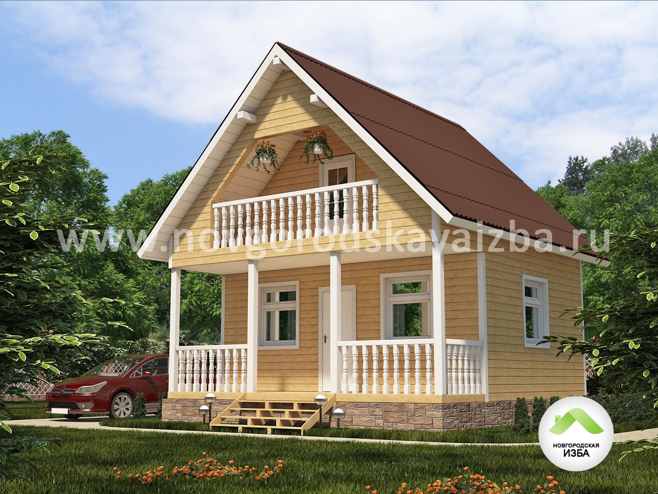 Каркасный дом 6х6 ДК-6 с мансардой, террасой и балконом